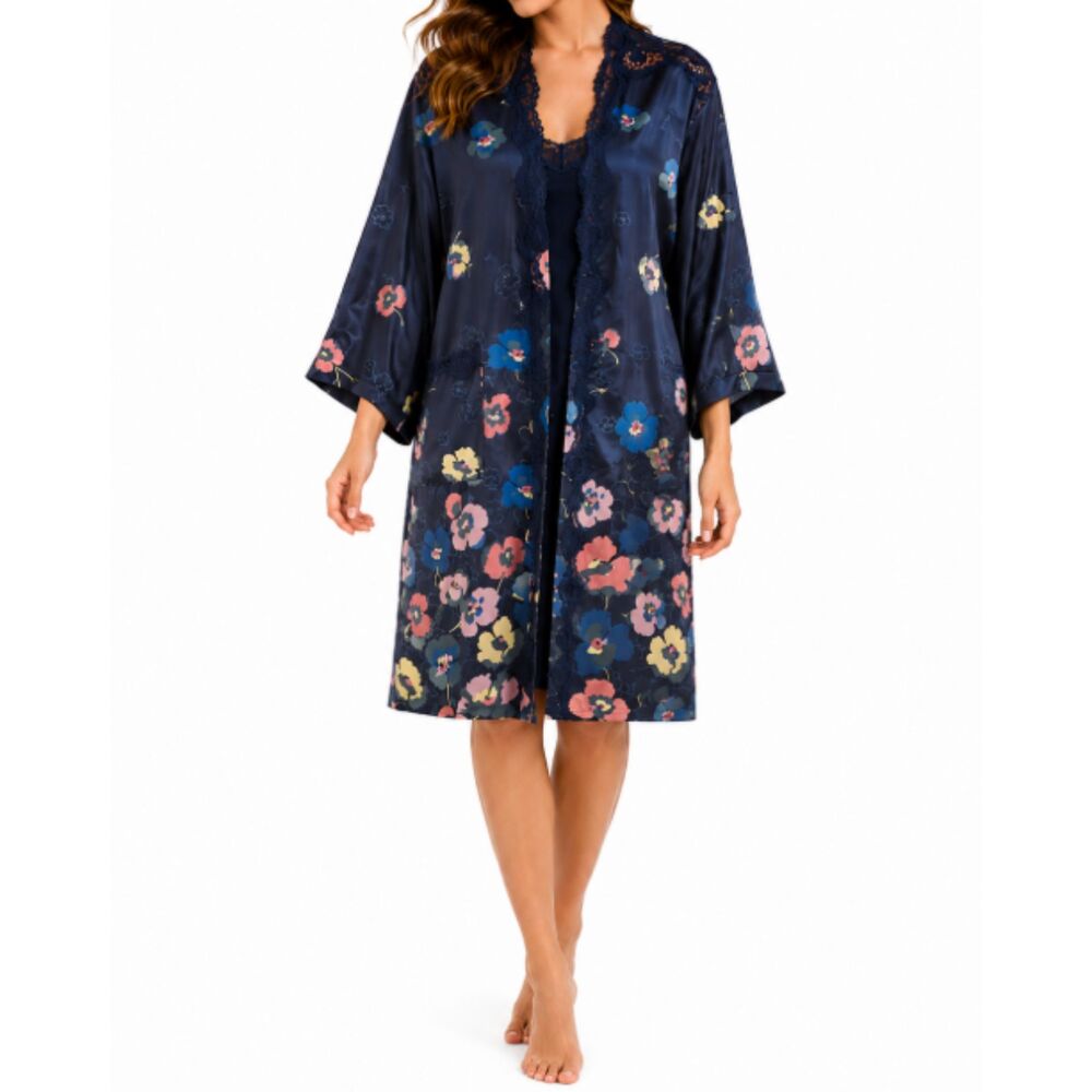 Victoria's Secret Floral Lace Kimono Robe Cover Up XS/S Black Chiffon Boho